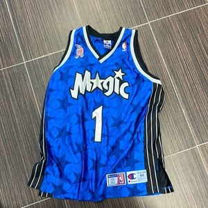Vintage Orlando Magic 1 Tracy McGrady Vintage Jersey Champion Satin Blue Stars